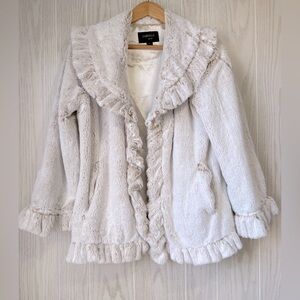 Damselle New York Faux Fur Ruffle Trim Jacket Size M Ivory
